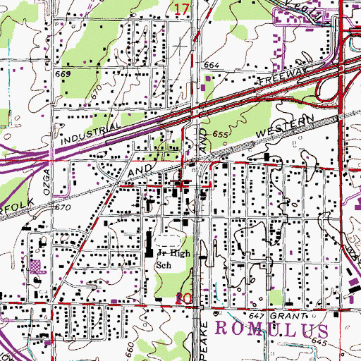 Topographic Map of Romulus, MI