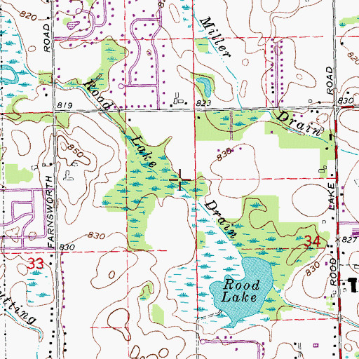 Topographic Map of Rood Lake Drain, MI