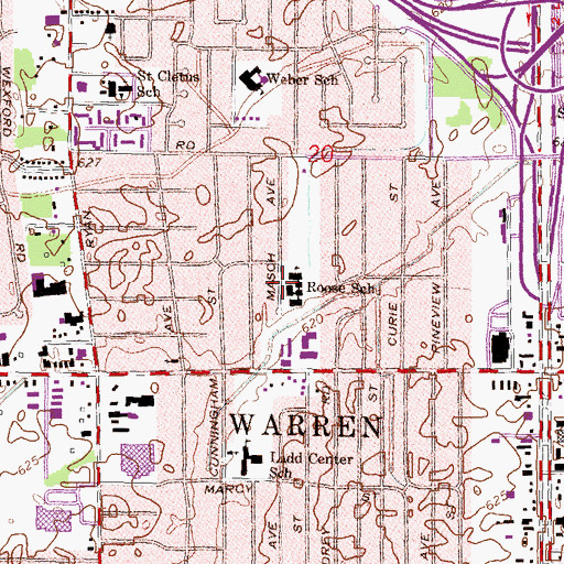 Topographic Map of Roose School, MI