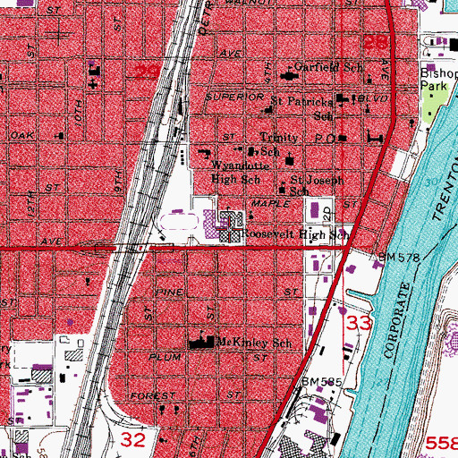 Topographic Map of Roosevelt High School, MI
