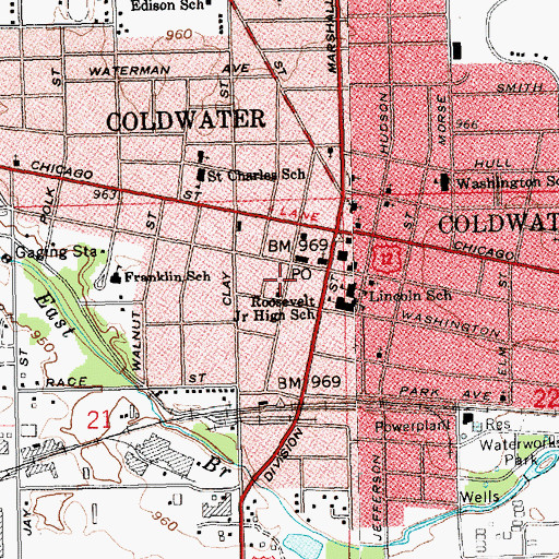 Topographic Map of Roosevelt Junior High School, MI