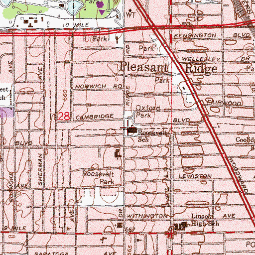 Topographic Map of Roosevelt School, MI
