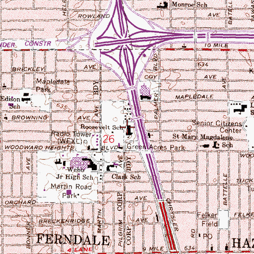 Topographic Map of Roosevelt School, MI