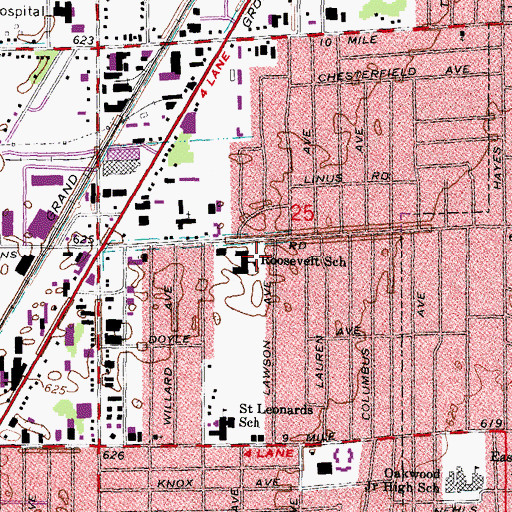 Topographic Map of Roosevelt School, MI