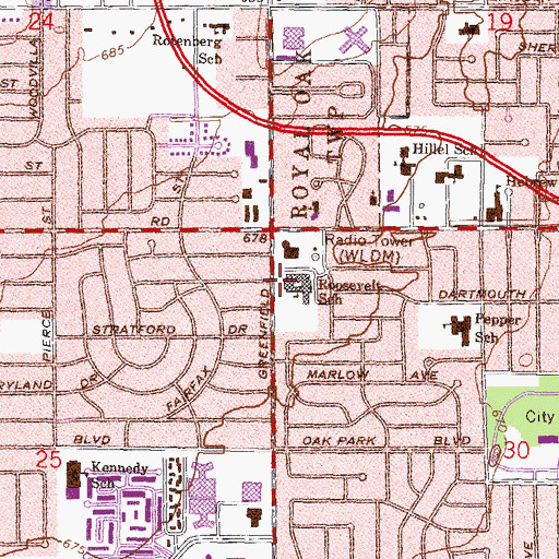 Topographic Map of Roosevelt School, MI