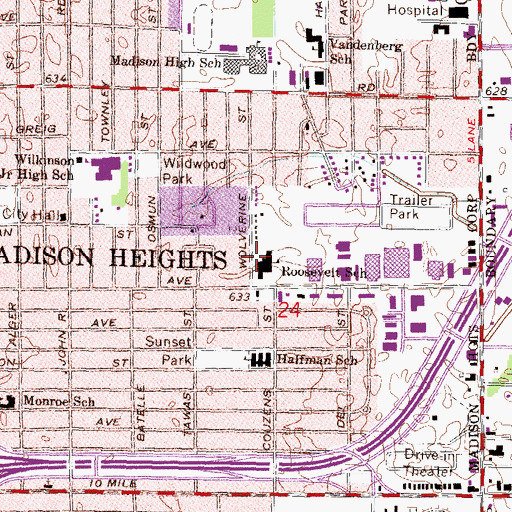 Topographic Map of Roosevelt School, MI
