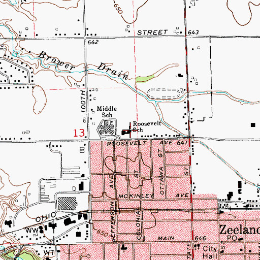 Topographic Map of Roosevelt School, MI