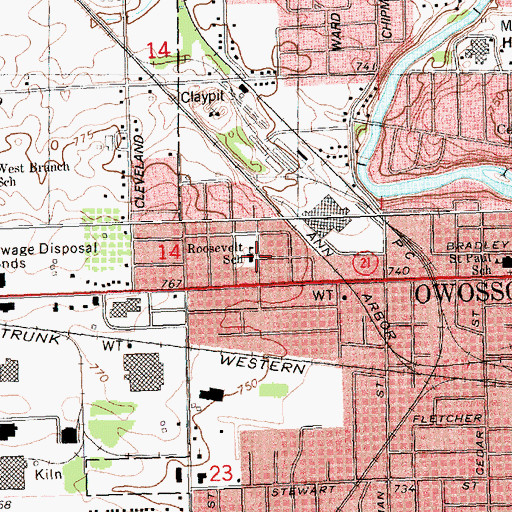 Topographic Map of Roosevelt School, MI