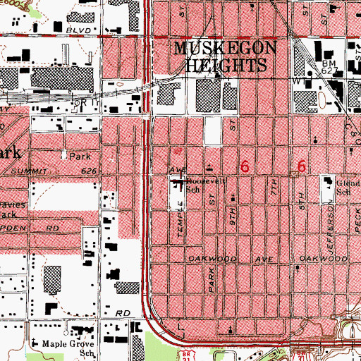 Topographic Map of Roosevelt School, MI