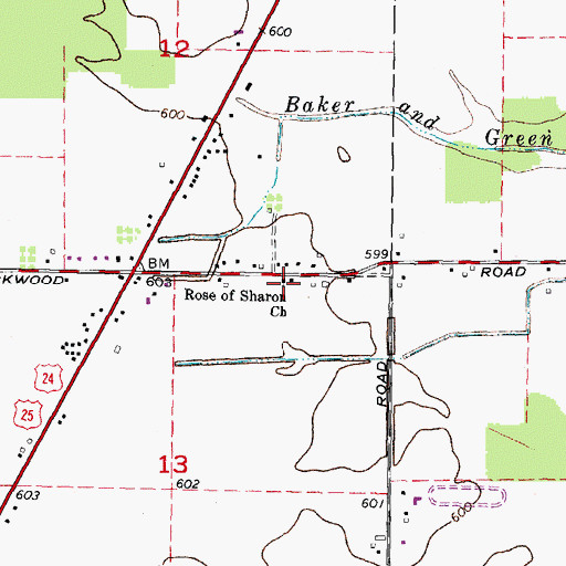 Topographic Map of Rose of Sharon Church, MI
