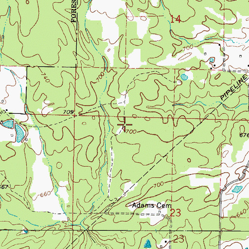 Topographic Map of Shady Grove School (historical), AR