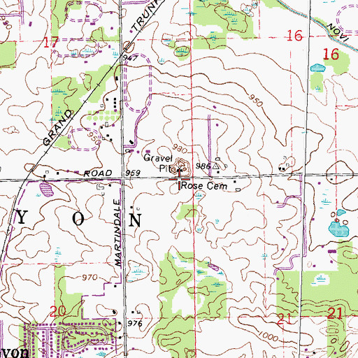 Topographic Map of Rose Cemetery, MI