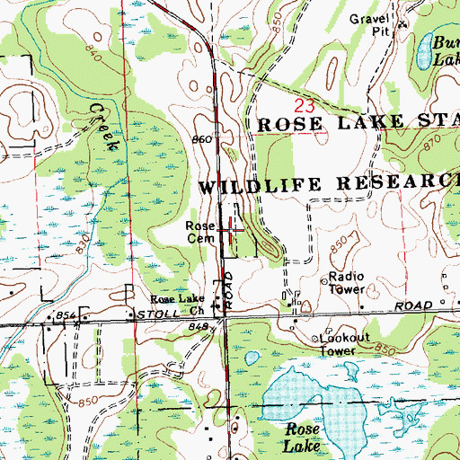 Topographic Map of Rose Cemetery, MI