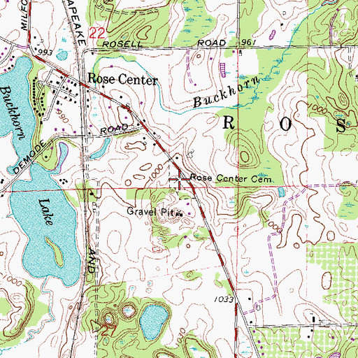 Topographic Map of Rose Center Cemetery, MI