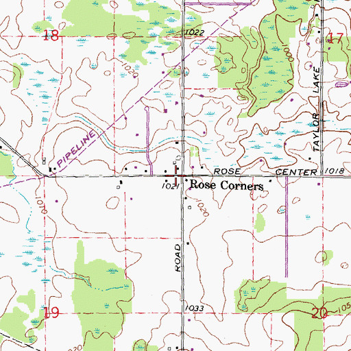 Topographic Map of Rose Corners, MI