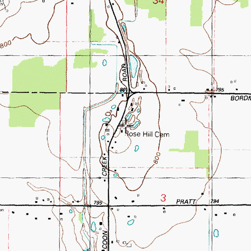 Topographic Map of Rose Hill Cemetery, MI