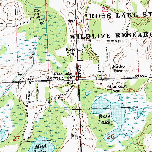 Topographic Map of Rose Lake Church, MI