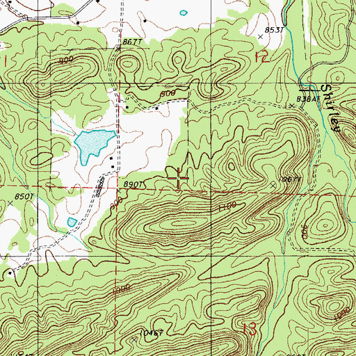 Topographic Map of Shirley Cemetery, AR