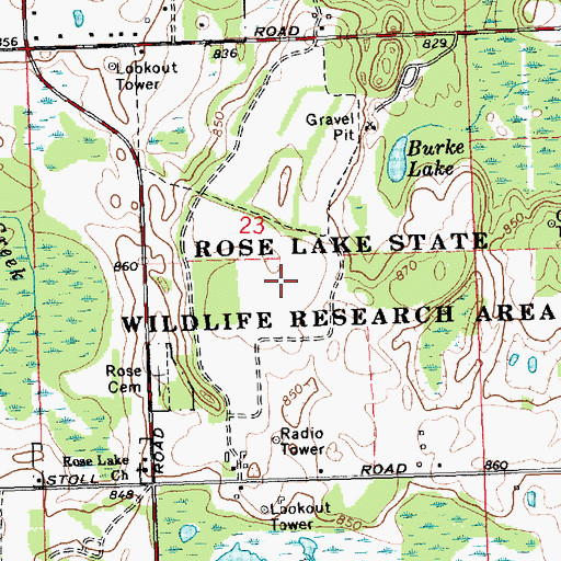 Topographic Map of Rose Lake State Wildlife Research Area, MI