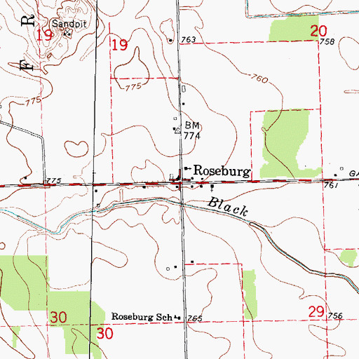 Topographic Map of Roseburg, MI