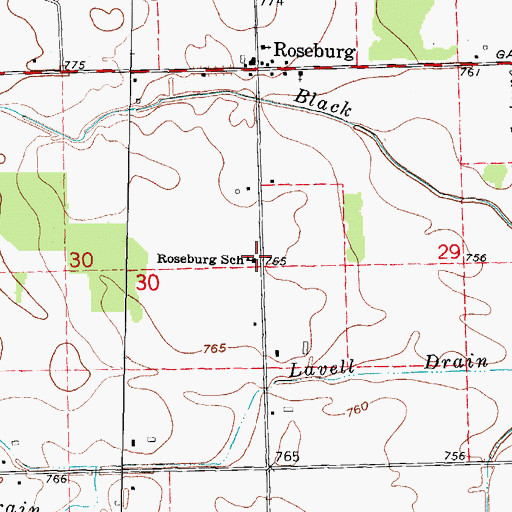 Topographic Map of Roseburg School, MI