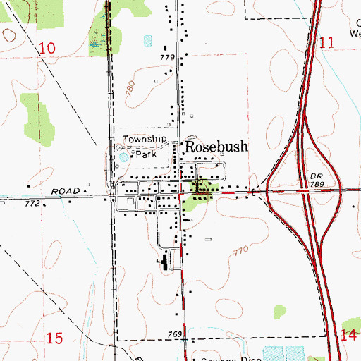 Topographic Map of Rosebush, MI