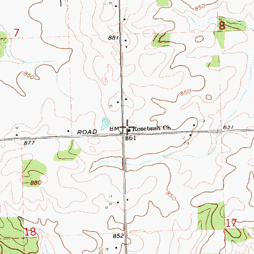 Topographic Map of Rosebush Church, MI