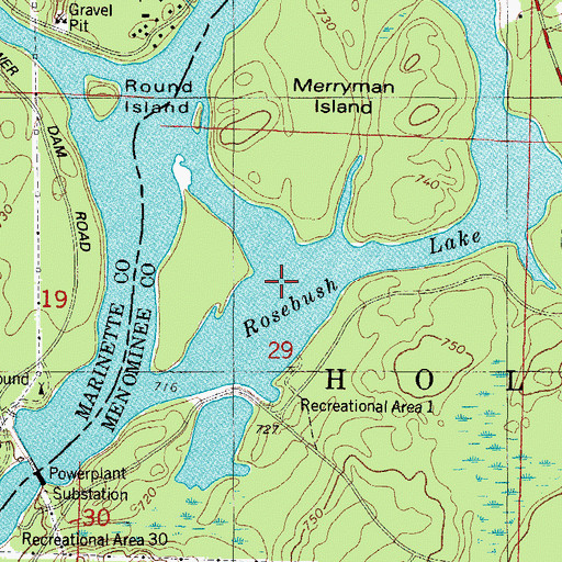 Topographic Map of Rosebush Lake, MI