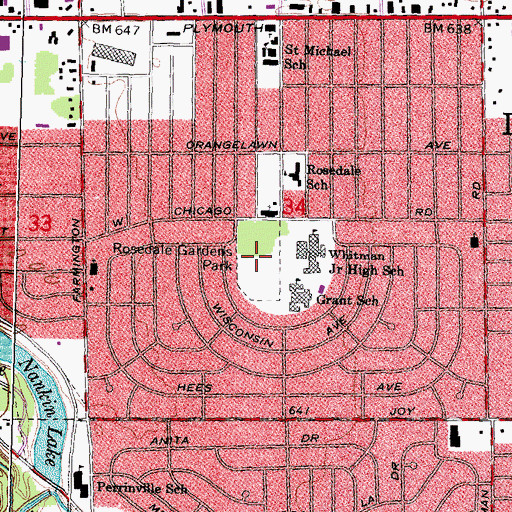 Topographic Map of Rosedale Gardens Park, MI
