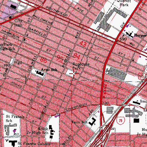 Topographic Map of Rosedale Park, MI