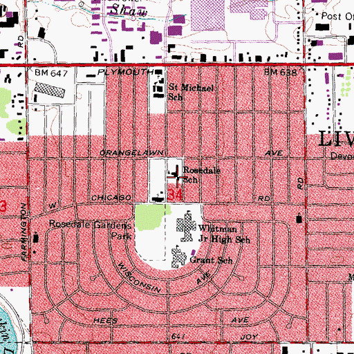 Topographic Map of Rosedale School, MI