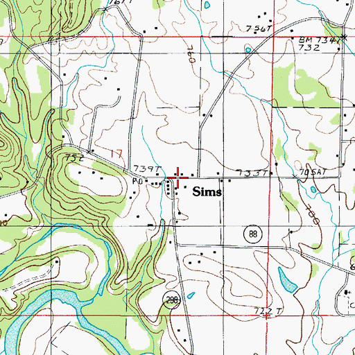 Topographic Map of Sims School (historical), AR