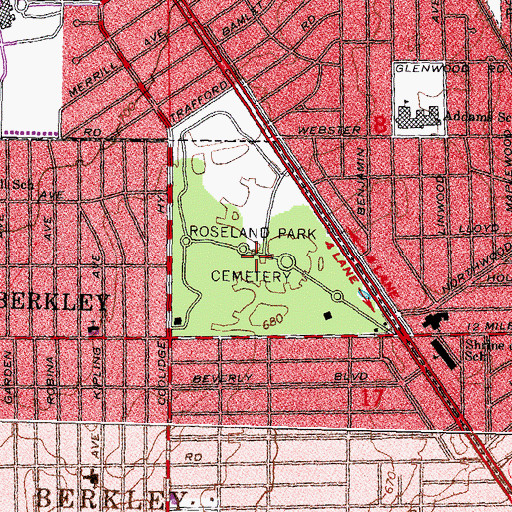 Topographic Map of Roseland Park Cemetery, MI