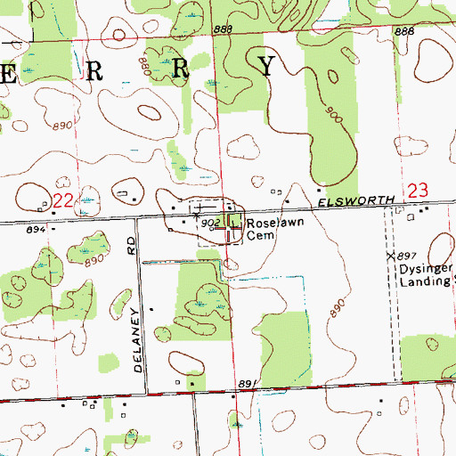 Topographic Map of Roselawn Cemetery, MI