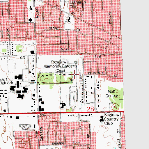 Topographic Map of Roselawn Memorial Gardens, MI