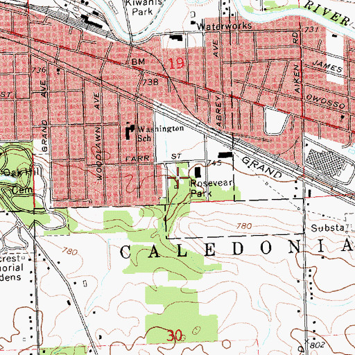 Topographic Map of Rosevear Park, MI