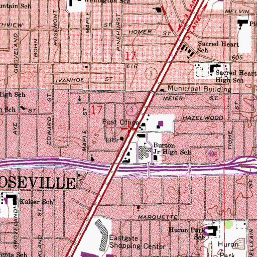 Topographic Map of Roseville, MI