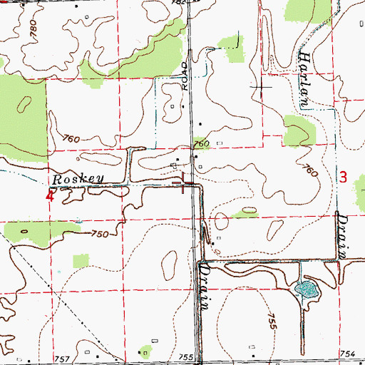 Topographic Map of Roskey Drain, MI