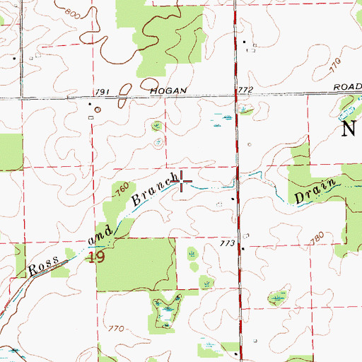 Topographic Map of Ross and Branch Drain, MI