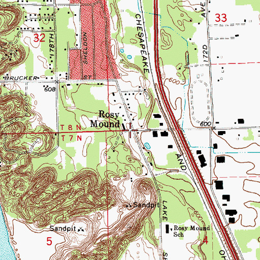 Topographic Map of Rosy Mound, MI