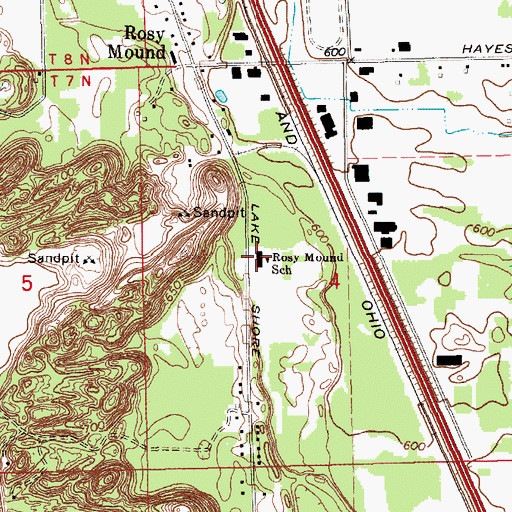Topographic Map of Rosy Mound School, MI