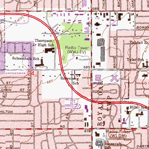 Topographic Map of Rotenberg School, MI