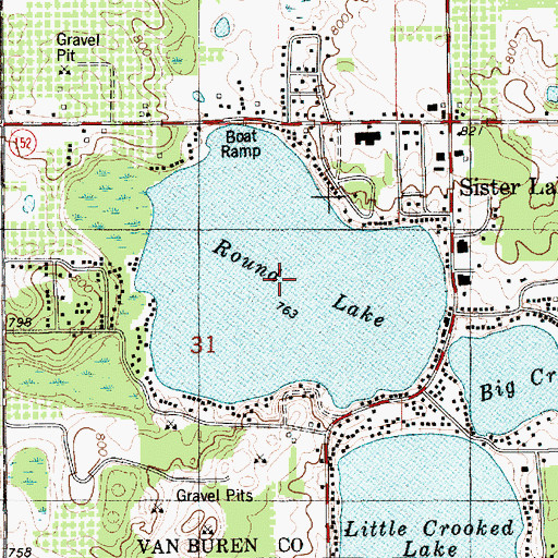 Topographic Map of Round Lake, MI