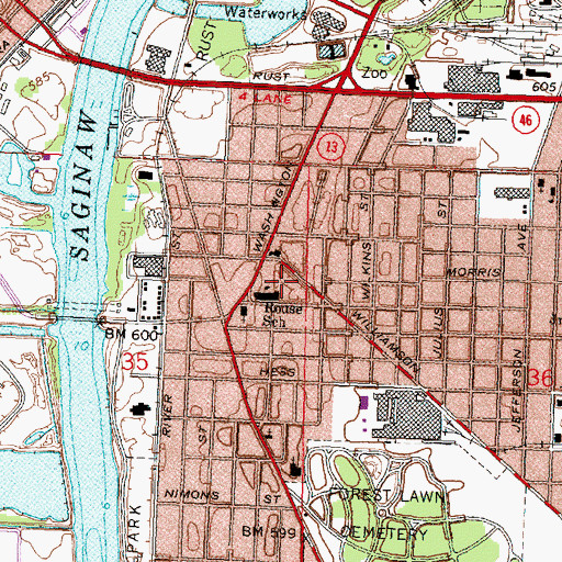 Topographic Map of Rouse School, MI
