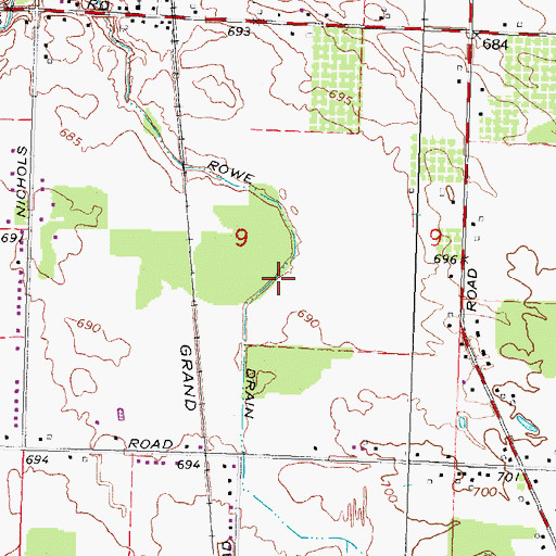 Topographic Map of Rowe Drain, MI