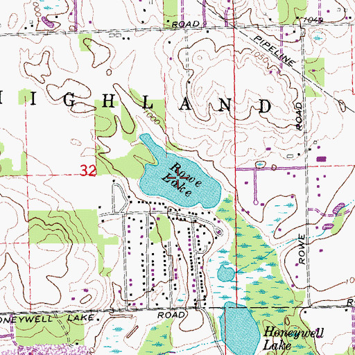 Topographic Map of Rowe Lake, MI