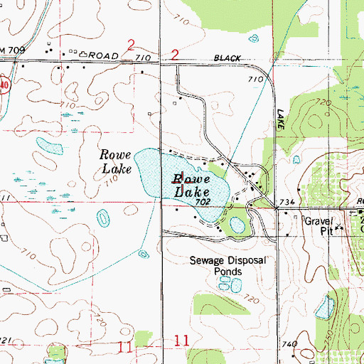 Topographic Map of Rowe Lake, MI