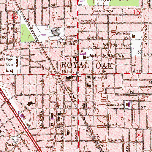 Topographic Map of Royal Oak, MI