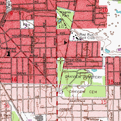 Topographic Map of Royal Oak Cemetery, MI