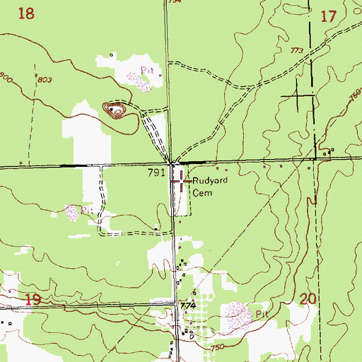 Topographic Map of Rudyard Township Cemetery, MI